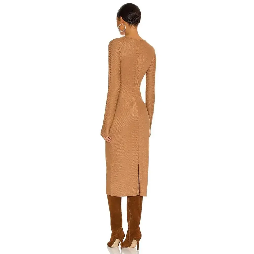 New rag & bone the Knit Rib Bias Midi Dress In Camel Size XL Retail $375 - Picture 3 of 9